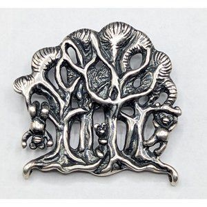 Marty Magic Macklin 1992 Sterling Silver Teddy Bears in Tree Slide Pendant